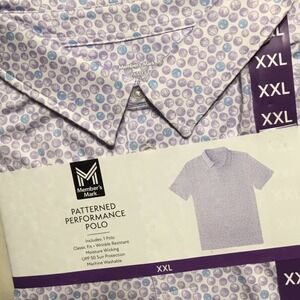NWT Member's Mark Men's Short Sleeve Wicking Performance Polo Pastel Circles XXL